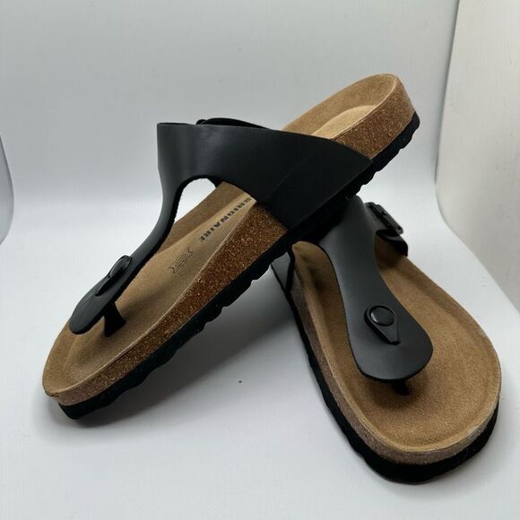 CUSHIONAIRE Women's Cork Footbed Sandal With +Comfort 9 BLACK - Picture 7 of 7